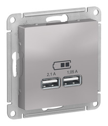 Розетка 2xUSB Systeme Electric ATLASDESIGN, алюминий