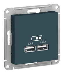 Розетка 2xUSB Systeme Electric ATLASDESIGN, изумруд