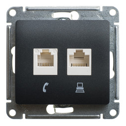 Розетка двойная компьютерная RJ45 Cat.5 Systeme Electric GLOSSA, антрацит