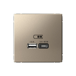 Розетка USB+USB type C Systeme Electric ARTGALLERY, скрытый монтаж, шампань, GAL000529