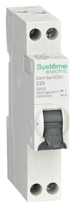 Systeme Electric City9 АВДТ 1П+Н C25 4500A 30мА AC 18мм